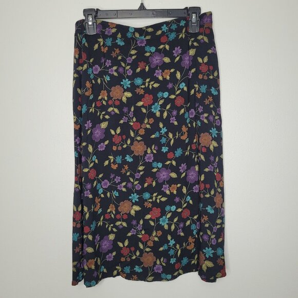 Vintage 90s dark moody floral whimsy witchy a line midi skirt size large - Picture 1 of 6
